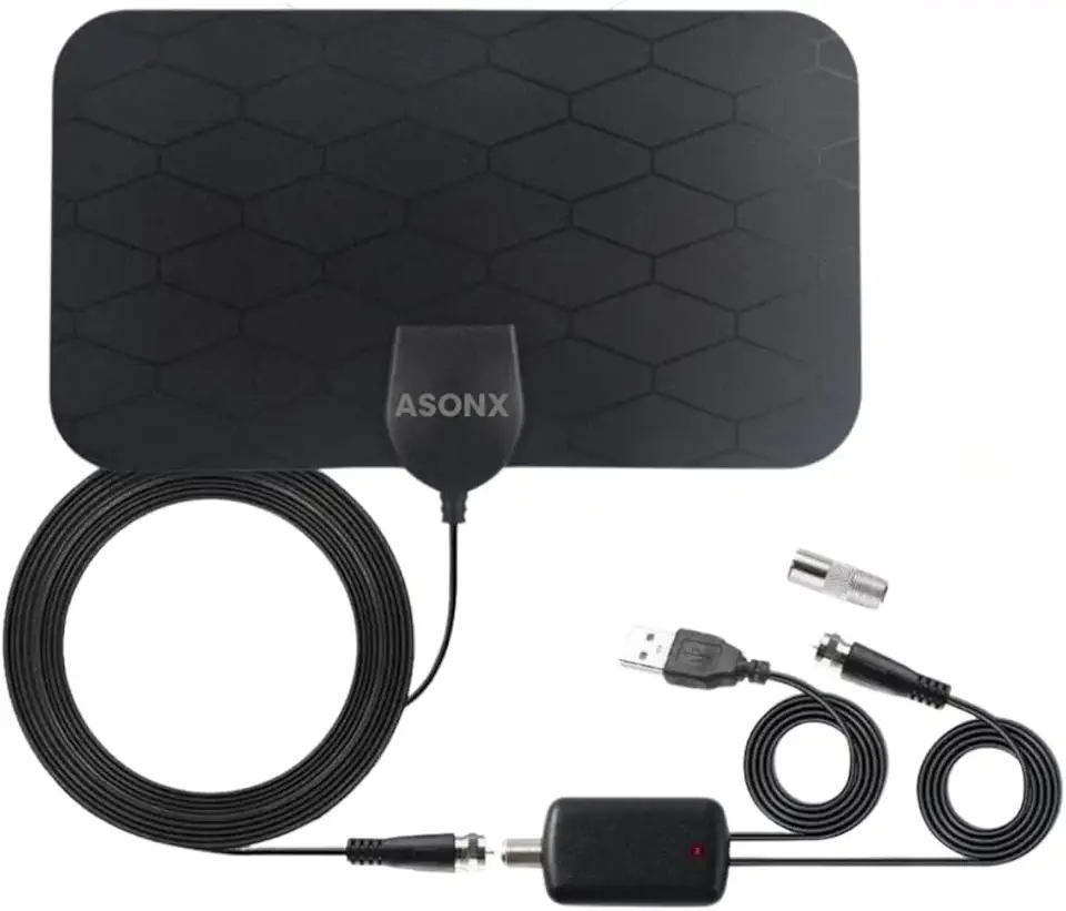 Antena Tv Digital Interna Amplicador 4k Full Hd 30 Dbi Slim Cabo 5 metros Para Todos modelos de TVs 5 em 1 4K-HDTV-Digital-YHF-UHF-FM Compativel com LG Samsung AOC e Outras ASONX