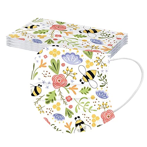 HUIXINGSHOU 10 Stück Erwachsene Honigbienen Festival Mundschutz Mund und Nasenschutz Atmungsaktiv Staubdicht Drucken 3-Lagig Bunt Blumen Bandana Halstuch Koptuch für Herren Damen Cover