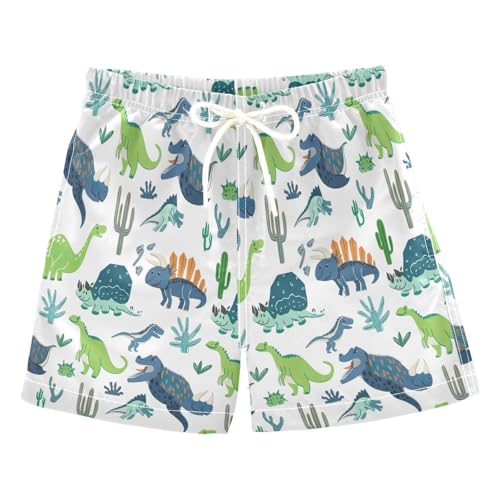 Kids Swimming Shorts, Anti Chafe Swim Trunks for Boys 2 T, Cute Dinosaurs White