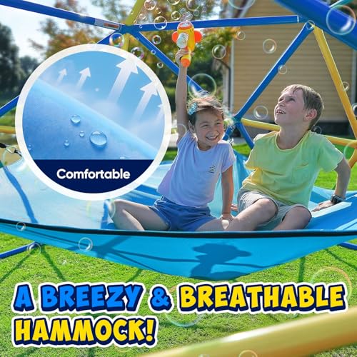 Image of Zupapa 10FT Climbing Dome with Hammock, Outdoor Jungle Gym for Kids, Geometric Dome Climber Supporting 1200LBS Outdoor Play Equipment, Yellow&Blue