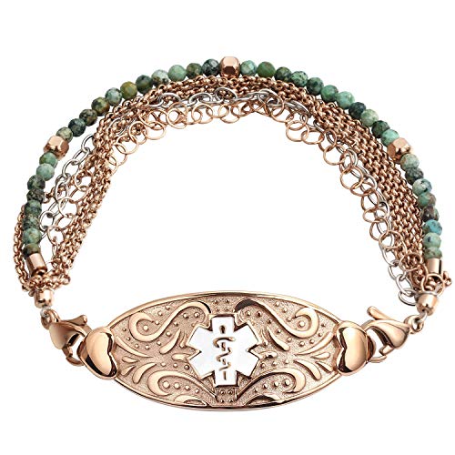 ASTERY Custom Medical Alert Bracelets for Women with Free Engraving,Personalized Emergency Identification medic ID Diabetic Bracelet Life Alert Jewelry,6.5 to 8.5 Inches (7.50, Chain Style 6)