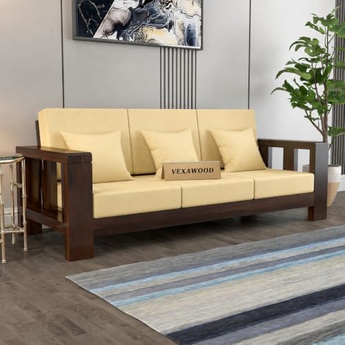 Image of Sheesham Wooden 3 Seater Sofa for Living Room | Solid Wood Sofa | Rosewood Sofa Set for Home & Office | Lounge (Walnut, 3 Seater)