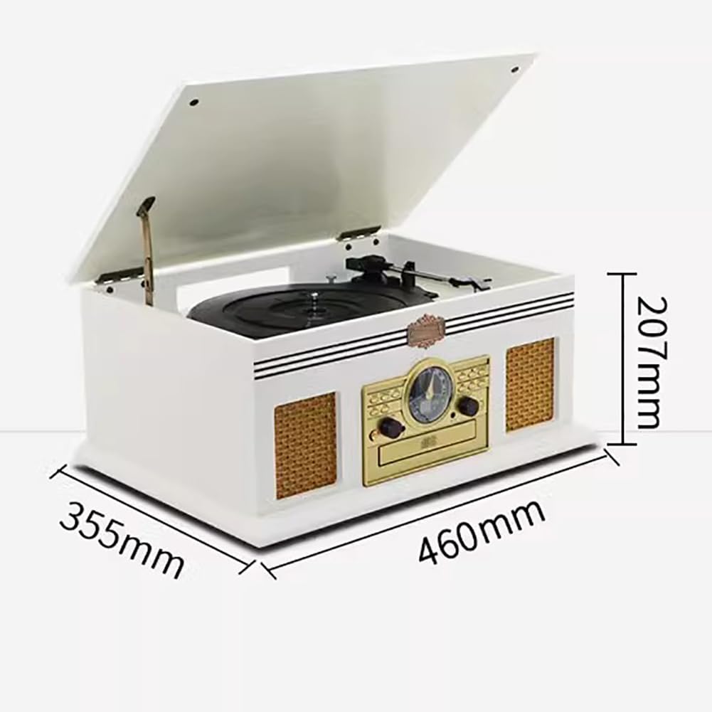 Fonógrafo Retro, Tocadiscos De Vinilo De La Vieja Escuela, Caja De Reproducción De Vinilo Vintage, Máquina De Discos Integrada De CD De Vinilo, Altavoces Duales Integrados De 10 W,Blanco