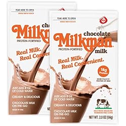 Milkman Chocolate Milk with 18g of Protein – Instant Dry Chocolate Milk Powder – Quick Healthy Breakfast Drink Mix – Nutritious Protein-Fortified Mix Packets – Just Add Water (2 Packets)