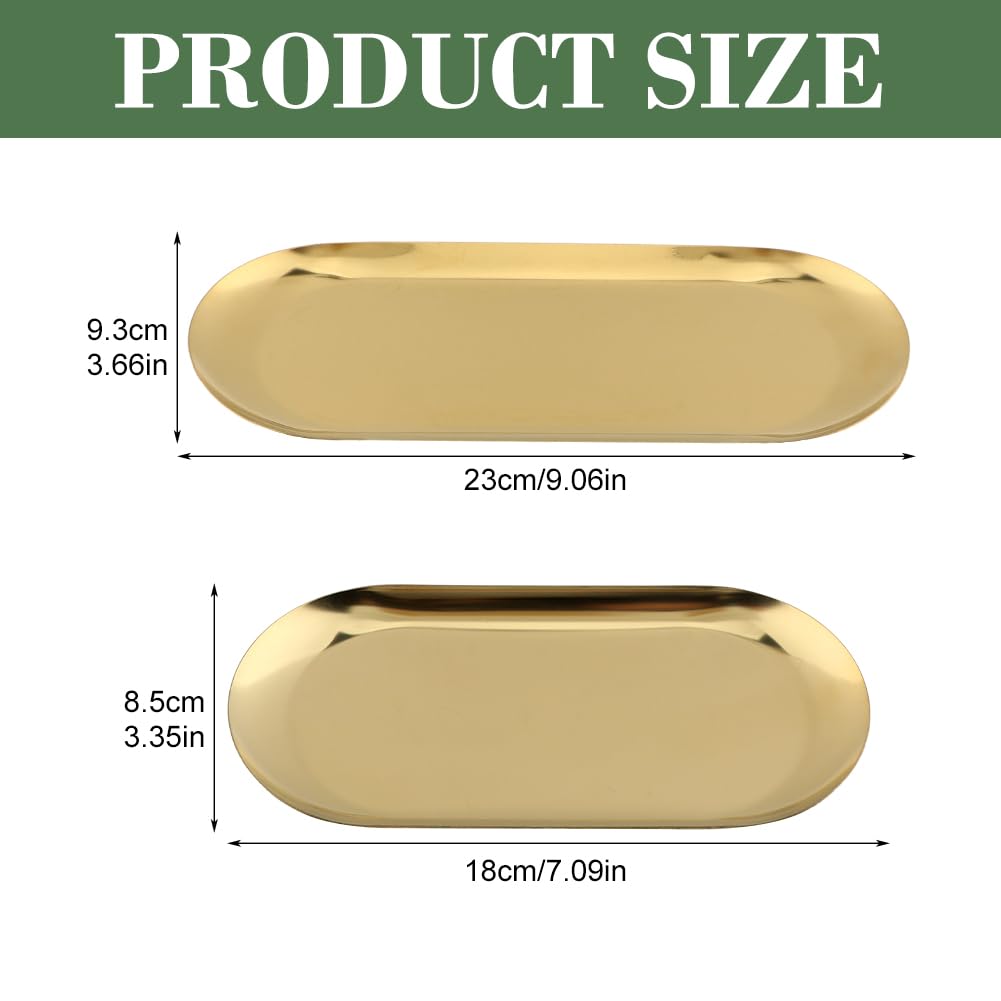 3-Piece Oval Stainless Steel Tray Set - Gold Decorative Tray for Bathroom, Kitchen, Home Decor