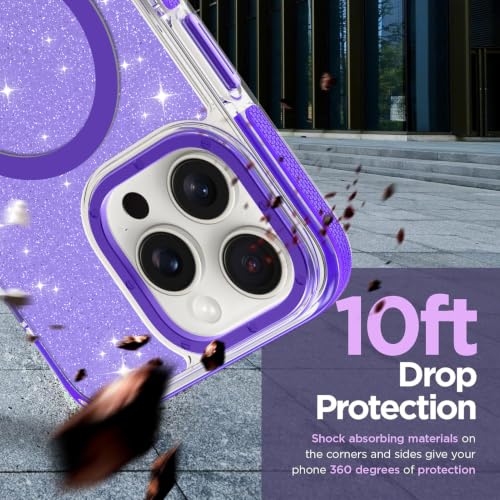 Image of Magnetic Case for iPhone 16 Pro Max [Compatible with Magsafe] [Bling Glitter Fluorescent Design] [1 Screen Protector] Slim Translucent Matte Case for iPhone 16 Pro Max 6.9 inch 2024, Purple