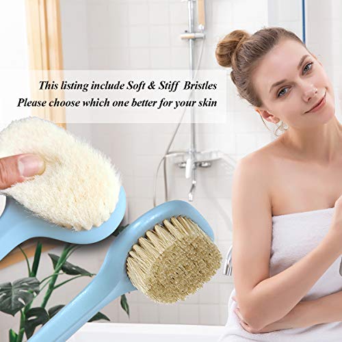 Body Bath Brush with Soft Bristles,Wet Brushing Back Scrubber for Shower with 17.5 inches Long Handle,Gentle Promote Healthy Glowing Skin and Beauty(Blue)