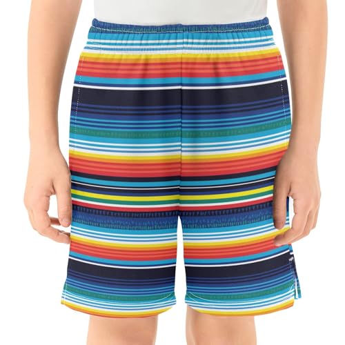 Mexican Serape Blanket Stripes Athletic Shorts with Zipper Pockets, Youth Boys Athletic Running Shorts for Summer2