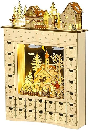 Calendrier De L'Avent En Bois, Calendrier De L'Avent Vide Réutilisable, Avec 24 Tiroirs(pas De Batterie) - Maison