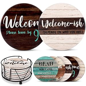 Funny Coasters for Coffee Table – 6 Sarcastic Absorbent Stone Cork Drink Coasters, Farmhouse Bar Coasters for Drinks…