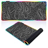 RGB Gaming Mouse Pad,Extended Large Soft Topographic Mouse Pad with 14 Lighting Modes,Waterproof Computer Keyboard Mat 31.5×11.8 inches,Topo Map (C)