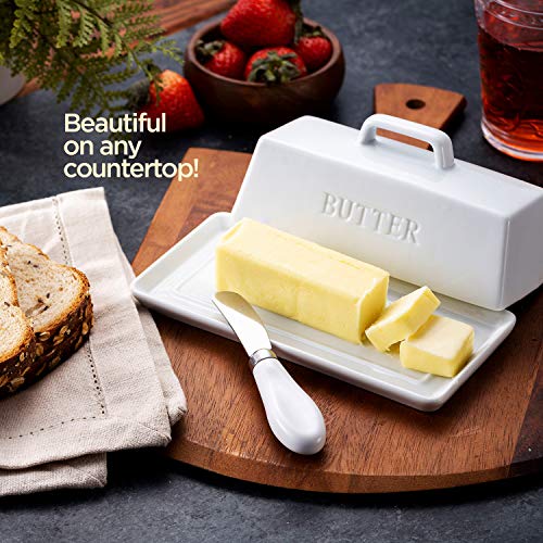 Ceramic Butter Dish Set with Lid and Knife - Decorative Butter Stick Holder with Handle for 1 Stick of Butter - Microwave Safe, Dishwasher Safe - Anti-Scratch Stickers Included - Thumbnail 5