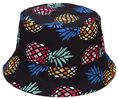 Joylife Chapeau bob unique motif ananas unisexe imprimé fruits casquette de pêcheur d'été pliable réversible chapeau de soleil, Ananas coloré Cover