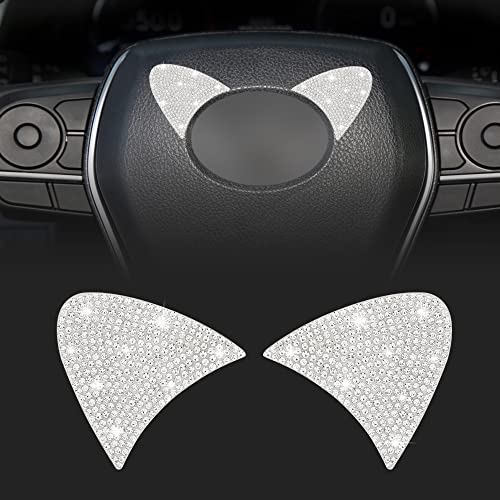 Tomall 2Pcs Crystal Rhinestones Cat Ear Shaped Stickers Car Fuel Tank Stickers Car Body Decoration Decals Car Decoration Sticker #TOP27