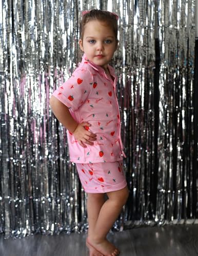Image of Arshiner Girls Pajamas Sets Short Sleeve Kids Pjs Button Down Sleepwear | Cute Printed Pajamas for Little & Big Girl, Lightweight Comfy Fabric, 2-Piece Outfits, Perfect for Lounge Pajamas Party