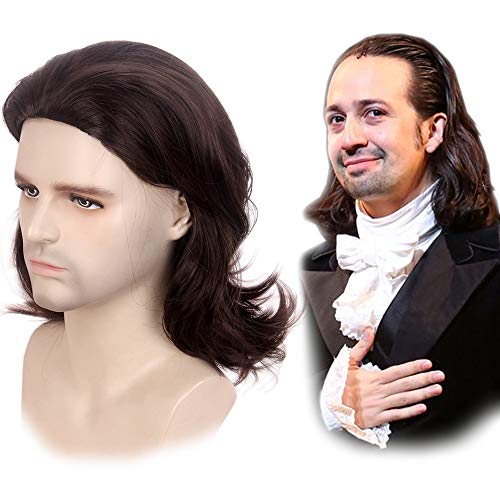 STfantasy Mens Brown Wig Wavy Mid Length Synthetic Hair for Male Cosplay Alexander Hamilton Costume