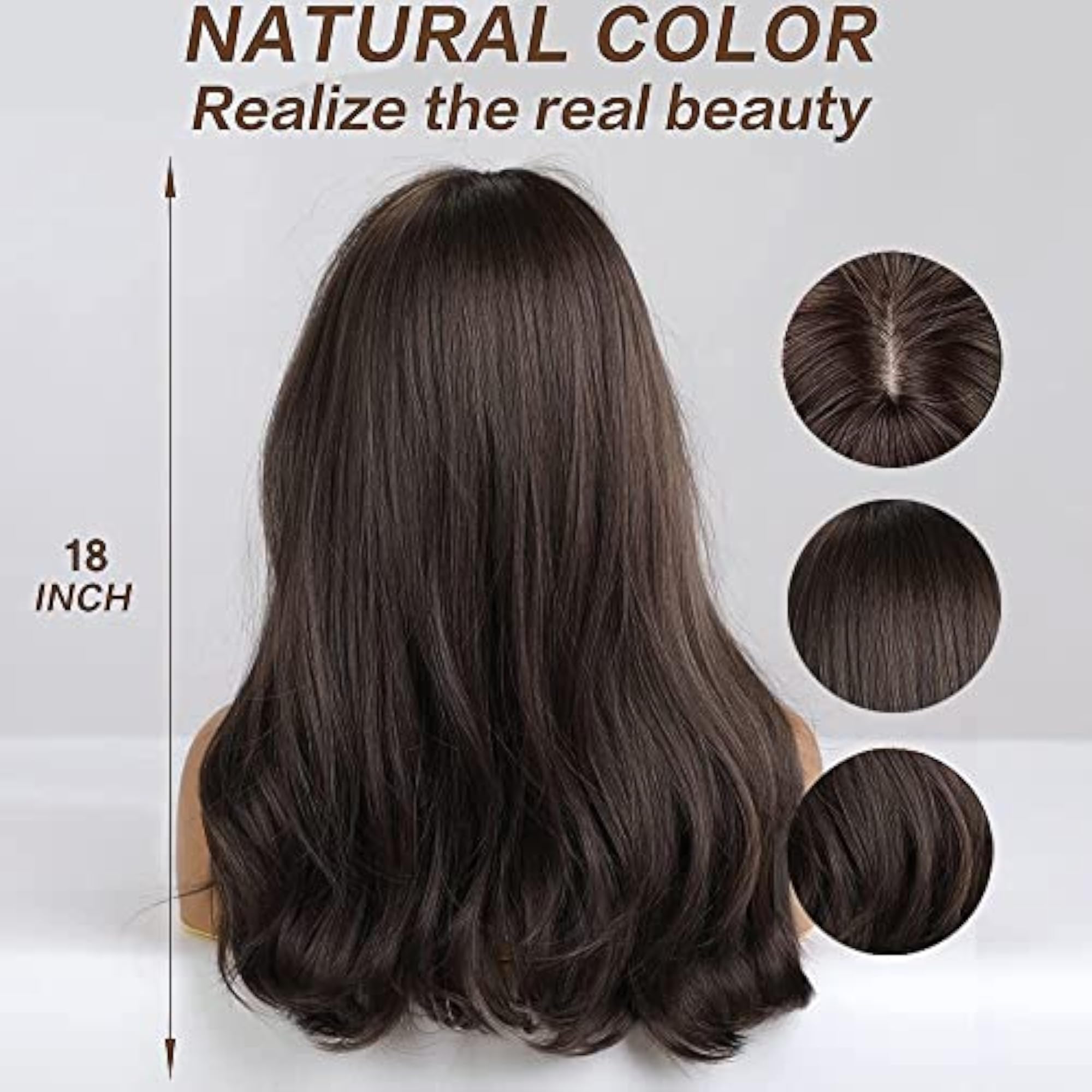 Brown Wavy Long Synthetic Wig with Bangs