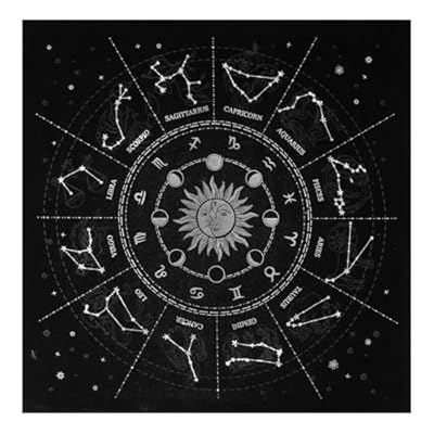 TOGEVAL Mantel de Astrología Negro Diseño de Tarot y Doce Signos Zodiacales Tapiz de Adivinación para Mesa de Tarot Uso Casa y Fiestas Material y Resistente | Ya disponible en tu tienda friki favorita! En mundofriki.es!