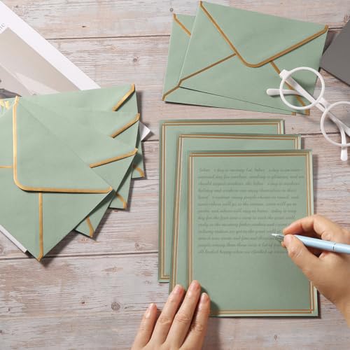 image for Topeen 50 Pack Stationery Set with Gold Border, A6 Envelopes and 6x8 P