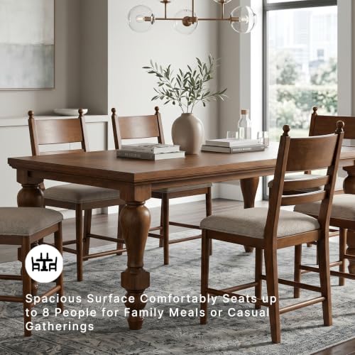 Image of Signature Design by Ashley Basinger Dining Table, 86 Inch, Medium Brown | Seats 8 with 25.88-inch legroom, Hardwood solids and mango wood veneer, Rustic turned legs, Farmhouse design