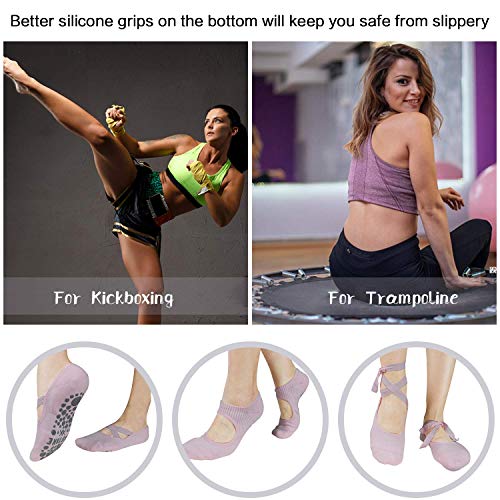image for Yoga Barre Socks, Ristake Pilates Socks Non Slip Sticky Toe Grip Acces