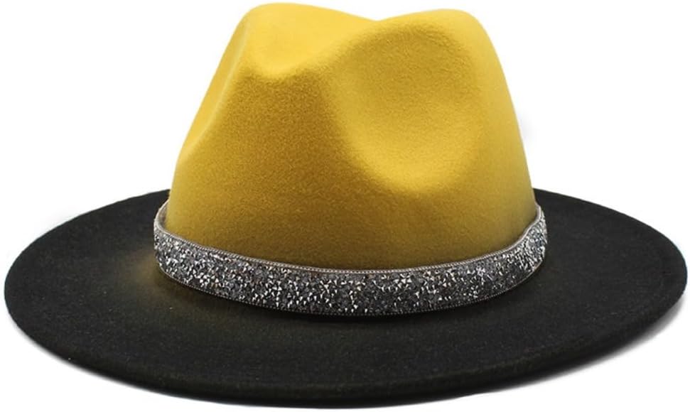 Wool Fedora Hat with Glitter Band, Red and Black Two-Tone, Wide Brim
