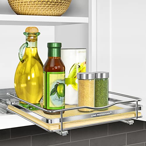 LYNK PROFESSIONAL® Élite™ Organizador de especias extraíble para interior de armarios de cocina, 26 cm de ancho, cajón deslizante, estante organizador para especias de madera/cromado, 1 nivel