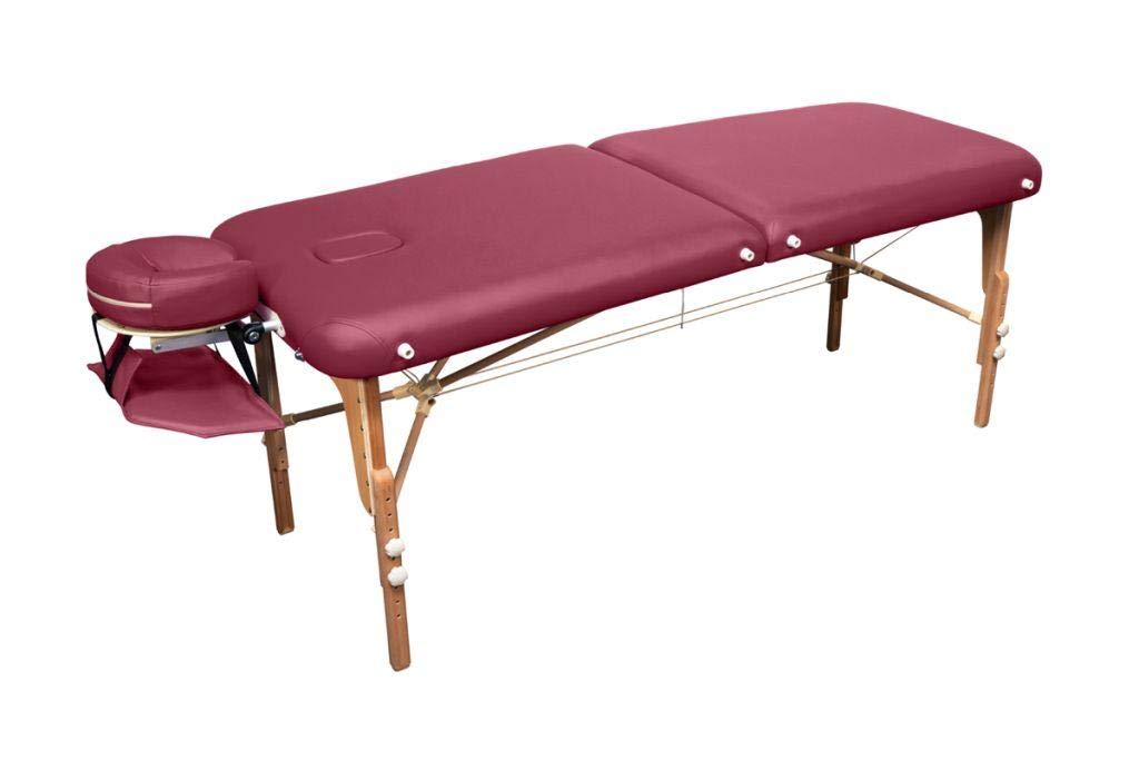 MASSUNDA – Camilla Masaje Plegable móvil Montana de Altura Regulable - Camilla estetica sólida Madera Maciza - Camilla Plegable con reposacabezas ergonómico, reposabrazos y cojín Cervical (Borgoña)