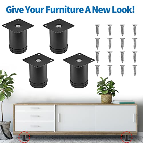 Masendelk 3 Inch Metal Furniture Legs Stainless Steel Adjustable Legs Black Metal Legs Round Cabinet Legs For Coffee Table Cabinet Desk Sofa Shelves, Pack Of 4 #TOP1