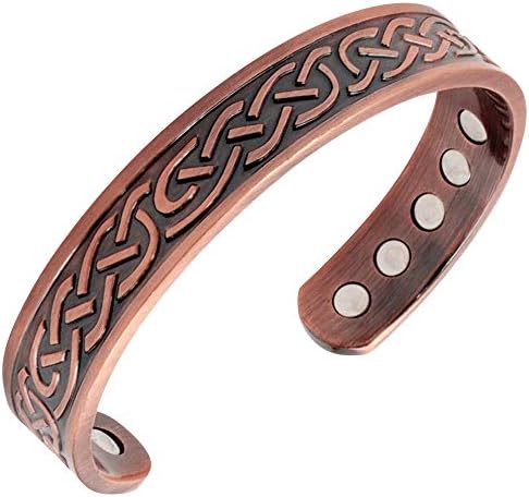 Reevaria Heavyweight Large Copper Celtic Magnetic Cuff Bracelet for Men, with 10 Magnets