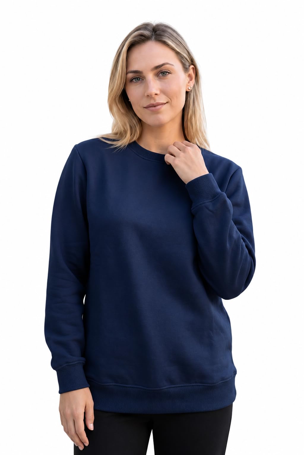 Women's Crewneck Sweatshirt, Soft Fleece Pullover Long Sleeve Casual Basic Sweatshirt, Ribbed Cuffs & Hem, Cozy Cotton Blend Crew Neck Top-image-14
