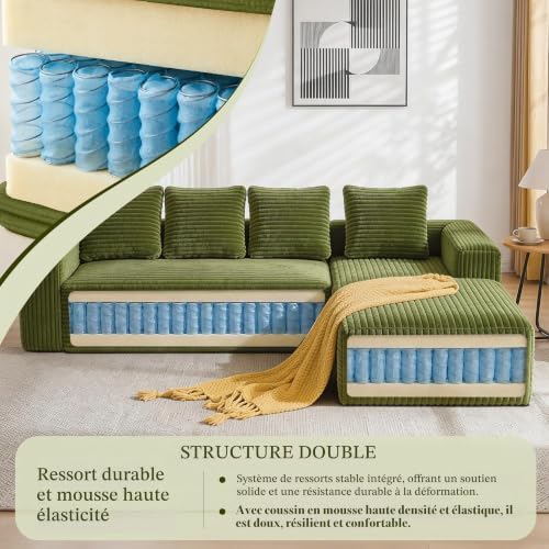 Canapé d'angle convertible 4 places velours Demivor A01