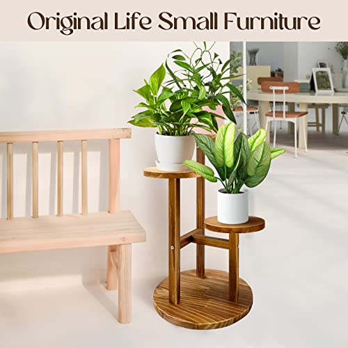 Image of GEEBOBO 3 Tier Plant Stand Indoor | Tiered Wood Plant Stand for Indoor Plants, 21 inch Height Space Saving Small Corner Plant Shelf, Plant Stands (Brown)
