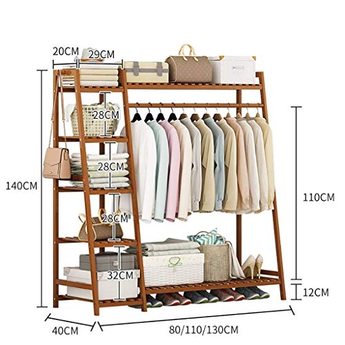 Image of LEOPAX Bamboo Coat /Clothing /Garment Rack /Freestanding Storage with 5-Tier Shelf (110 x 40 x 140cm, Natural)