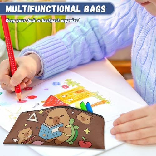 Image of Brown Pencil Cae Pouch Toddlers Cute Capybara School Pen Holder with Sturdy Zipper Girls Pencil Box for Stationery Kindergarten Opening Gifts