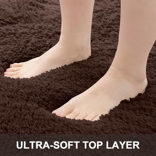 OLANLY 2x4 Machine Washable Runner Rugs for Hallway, Soft Fluffy Shaggy Bedside Rugs for Bedroom, Living Room, Indoor Floor Carpet for Kids Girls and Boys, Nursery Rooms, Home Decor Aesthetic, Coffee