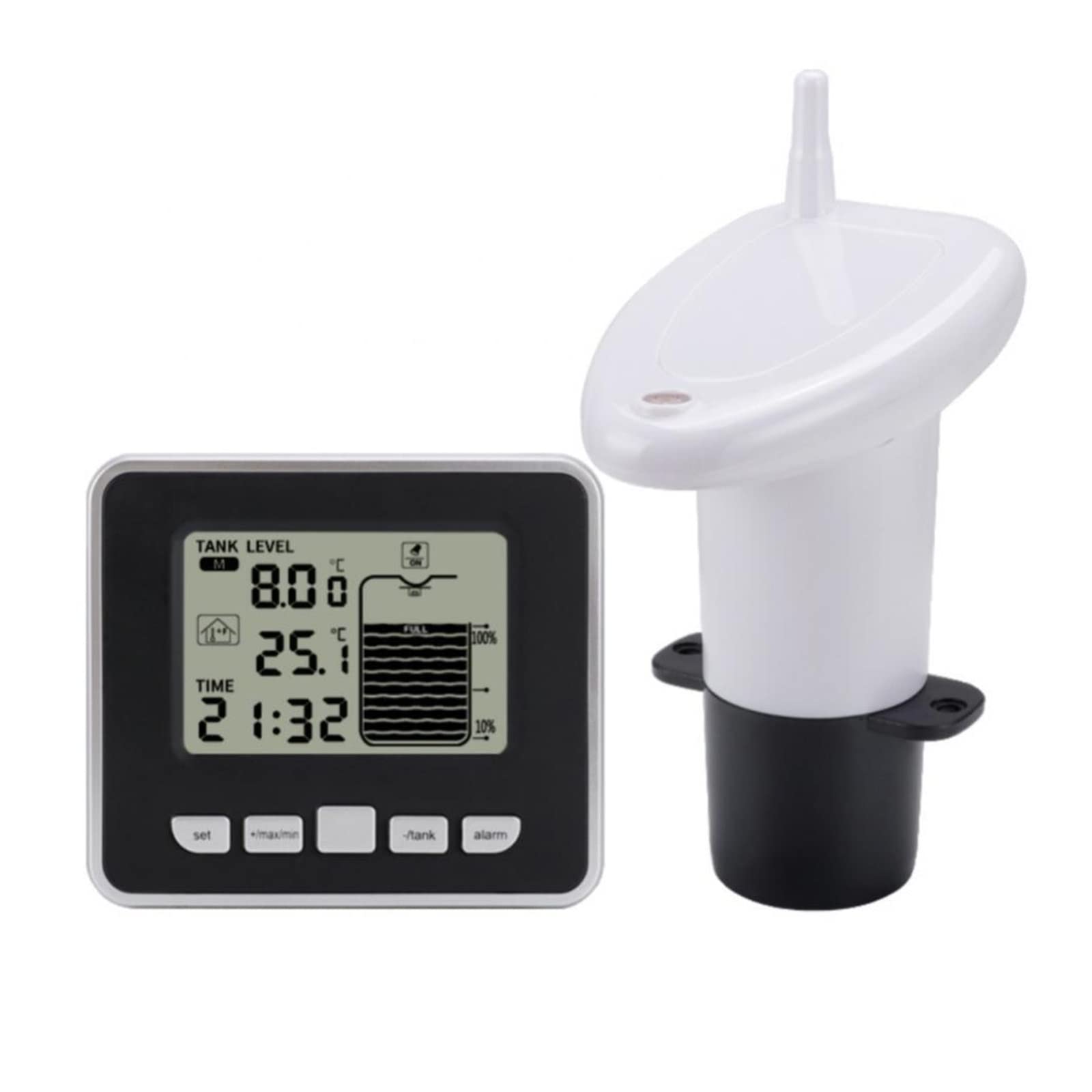 Medidor ultrasónico de nivel de tanque de agua, Sensor de temperatura, tiempo de visualización, indicador de batería baja, instrumentos, herramientas, pantalla LCD DiseñO A Prueba De Agua