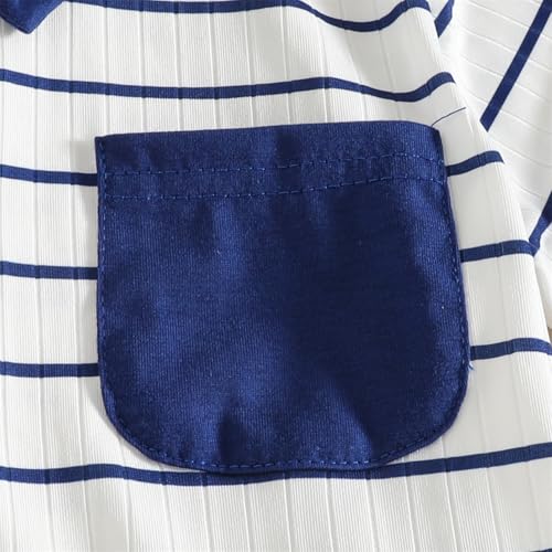 Image of Toddler Kid Boy Clothes Textured Striped Polo Collar Top Summer Shorts 2PC Summer Outfit Set