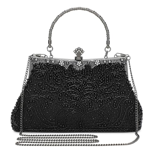 UBORSE Black Clutch Purses for Women Formal Beaded Evening Bags Womens Handbags Purse for Prom Wedding Party (Black One Size)