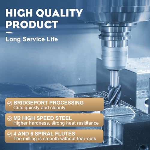 Image of 6PCS H.S.S End Mill Set - Bridgeport End Mills 4 and 6 Flute, Cutting Dia 3 /4-1 Inch, 3 /4 inch Weldon Shank, Industrial Tools for Versatility and Precision Hard Alloy Steel
