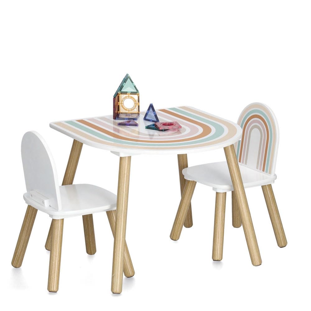 Zeller 13536 Rainbow - Set di 3 sedie per bambini, in MDF e pino, tavolo: ca. 55 x 55 x 45 cm, sedia: ca. 28 x 28 x 49 cm