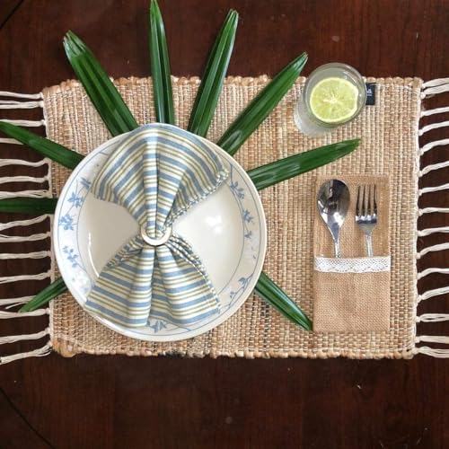 Image of The Home Talk Hand-Made Tablemat - Vintage Mats for Parties, Dining Table, Coasters - Decorative Placemats - 100% Jute Natural Fibers - Pack of 6 (13 x 19 Inches - Natural)