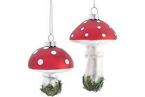 Kurt Adler Mushroom Glass Ornament: Red and White Set of 2