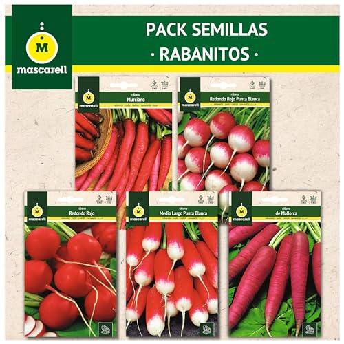 Mascarell Semillas, PACK SEMILLAS RABANITOS, Kit Huerto en Casa. Fácil de Cultivar, Contiene 5 Variedas de Rabanitos Sabrosos.