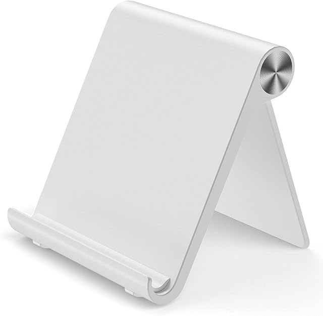 VOVIGGOL Mobile Phone Stand for Desk, Mobile Phone Holder Adjustable Desk Phone Stand, Foldable Phone Dock Cradle Mobile Stand for iPhone iPad Tablet 4 to 7.9 Inch Smartphones (White)