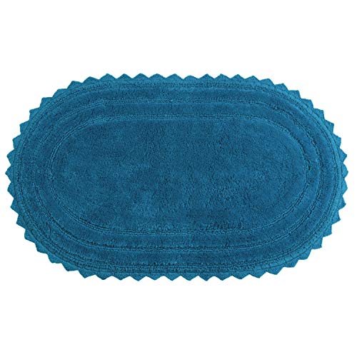 Rich&Pride Bathroom Rugs Sets 2 Piece - Luxury Thick Reversible Cotton Bath Mat Ultra Soft Plush Bathroom Rug - Water Absorbent Non-Slip Bathroom Floor Mats (Teal - Oval-21X34/17X24) #TOP5