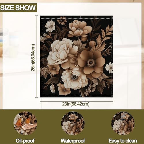Image of Brown Black Flower Dishwasher Magnet Cover,Artistic Kitchen Decor Waterproof Refrigerator Magnet Appliance Cover Protector,23Wx26H Inches