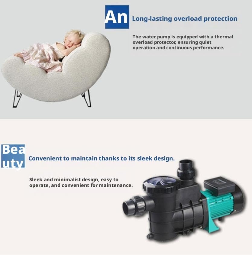 Bomba de agua autocebante para piscina de 1100W, bomba de circulación de alto flujo de 360L/min para piscina, estanque Koi, acuario, tanque de agua de mar