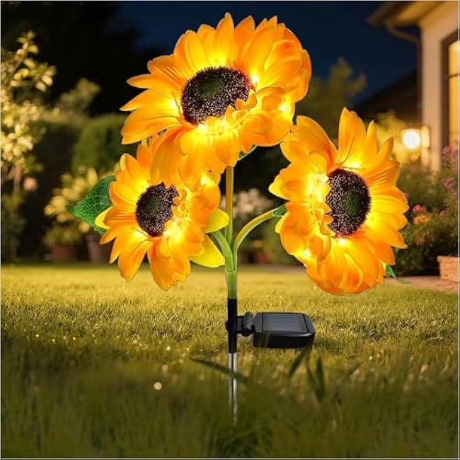 Outdoor Solar Garden Stake Lights,Upgraded LED Solar Powered Light with 3 Sunflower, Waterproof Solar Decorative Lights for Garden, Patio, Backyard (1 Pack 3 Flower)