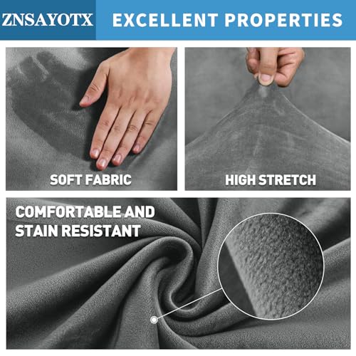 Image of ZNSAYOTX 2026 Velvet Oversized Recliner Cover 3-Piece, Luxury Plush Recliner Chair Covers with Elastic Band & Ties Stay in Place, Stretch Reclining Slipcover for Lazy Boy Soft Washable (Grey)